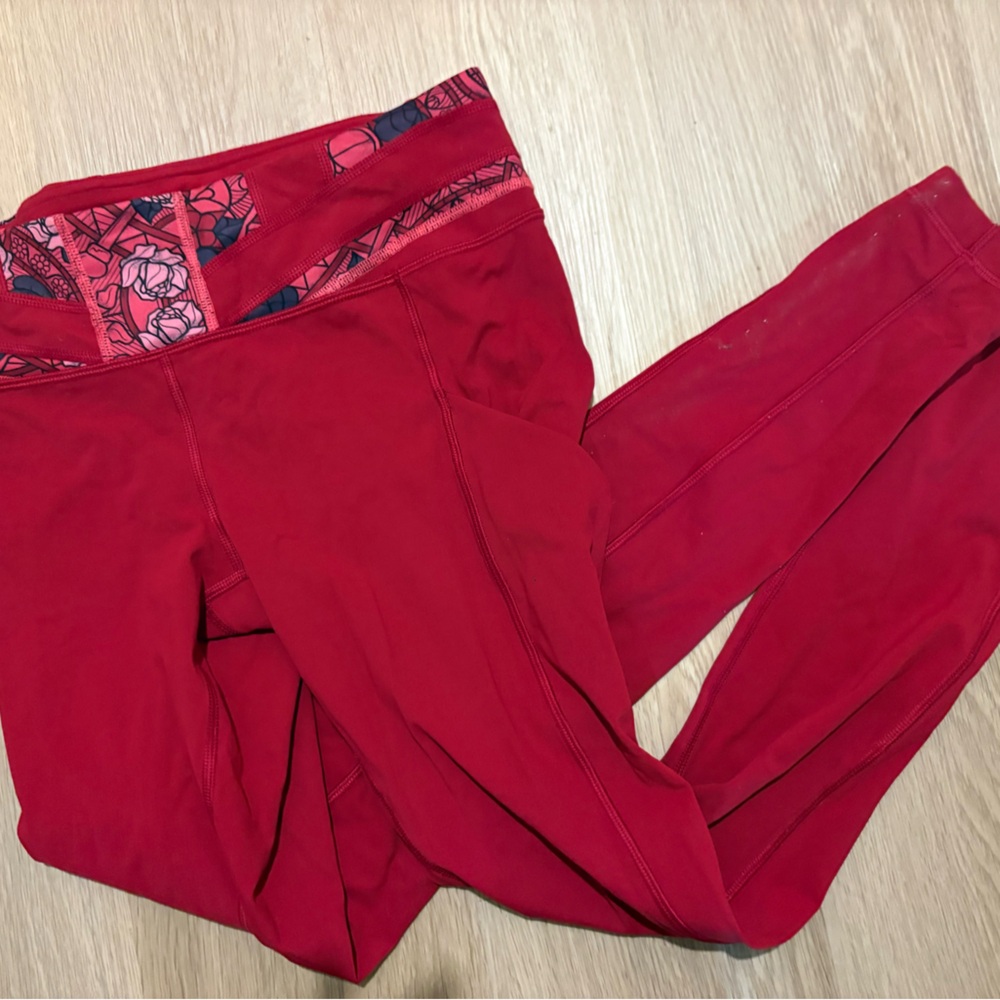 lululemon athletica Crimson Leggings with Floral Waistband